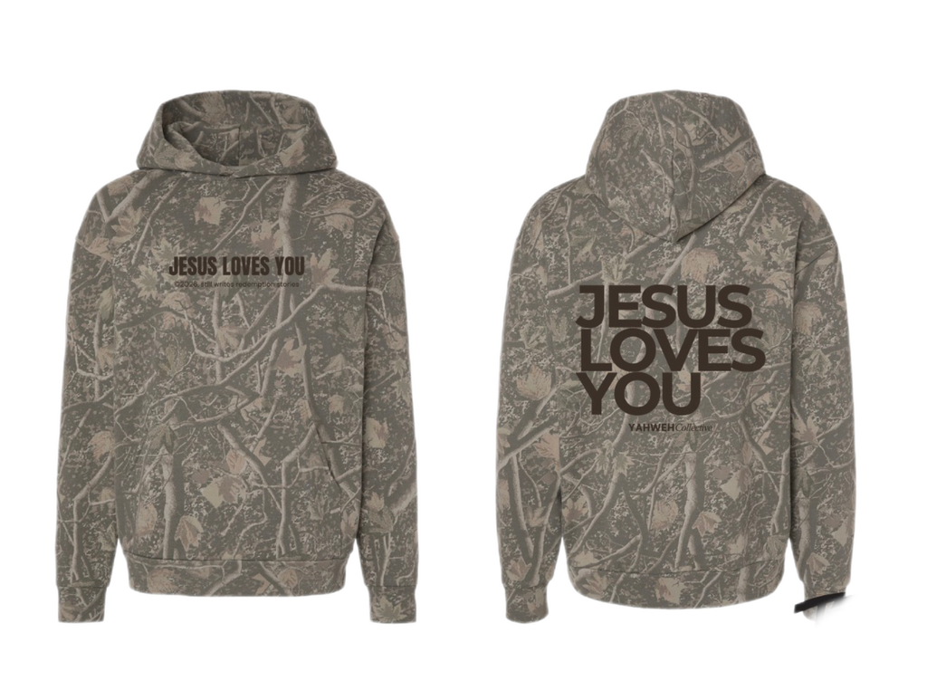 CAMO JESUS LOVES YOU HOODED SWEATSHIRT