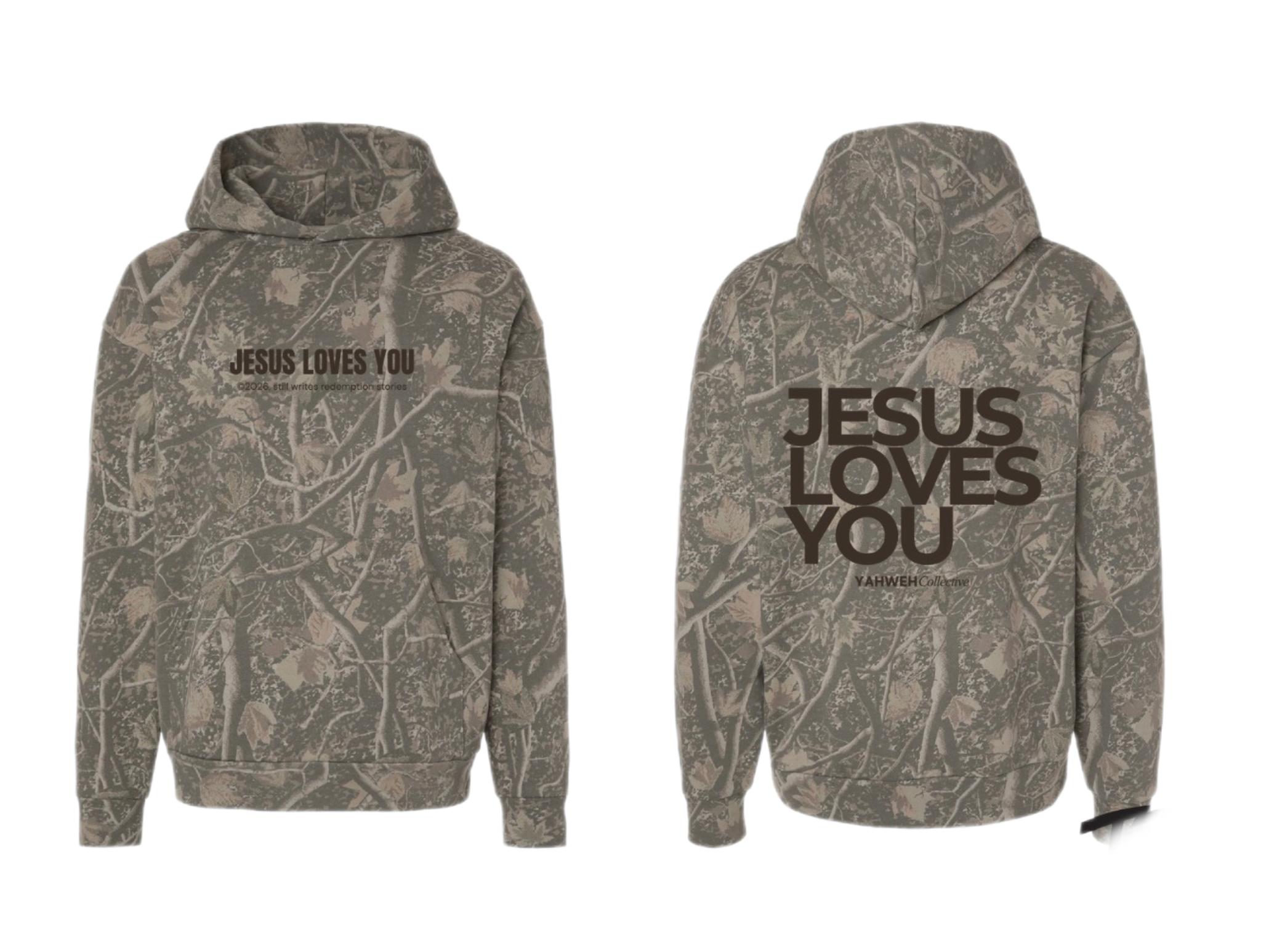 CAMO JESUS LOVES YOU HOODED SWEATSHIRT